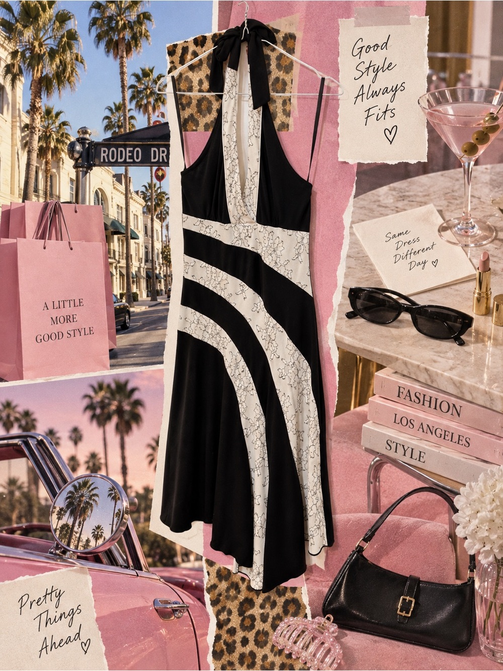 A. Byer Black and White Halter Midi Dress